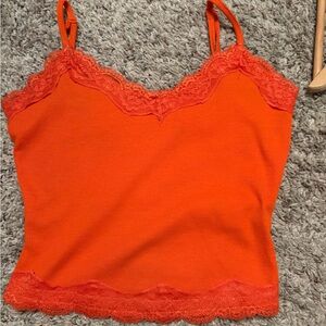 SHEIN Orange Lace-Trim Ribbed Cami